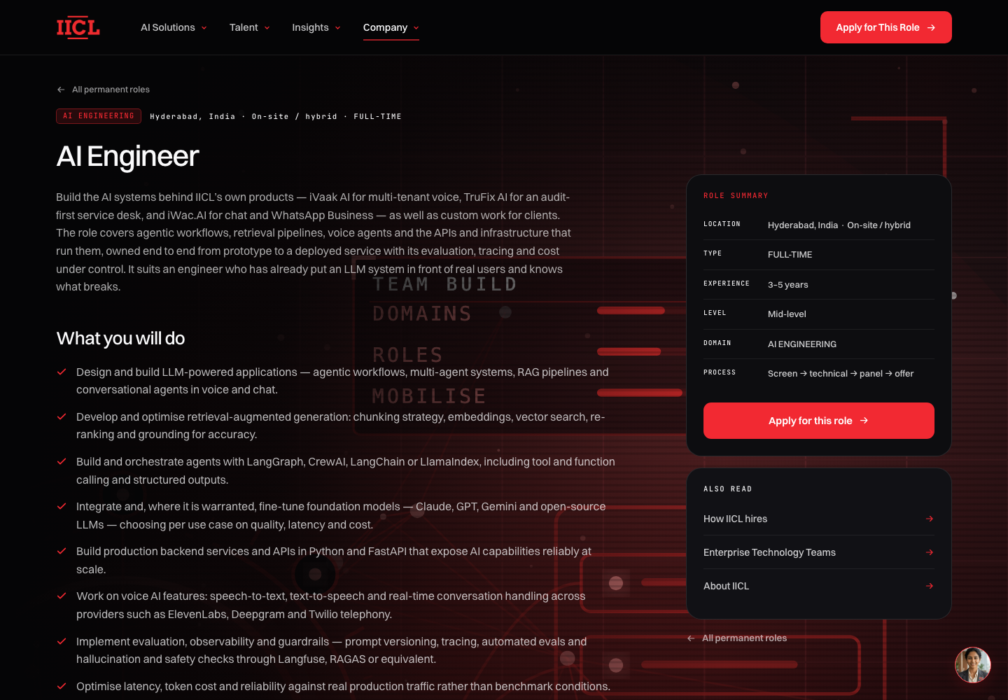 IICL AI Engineer job opening captured on 13 September 2026