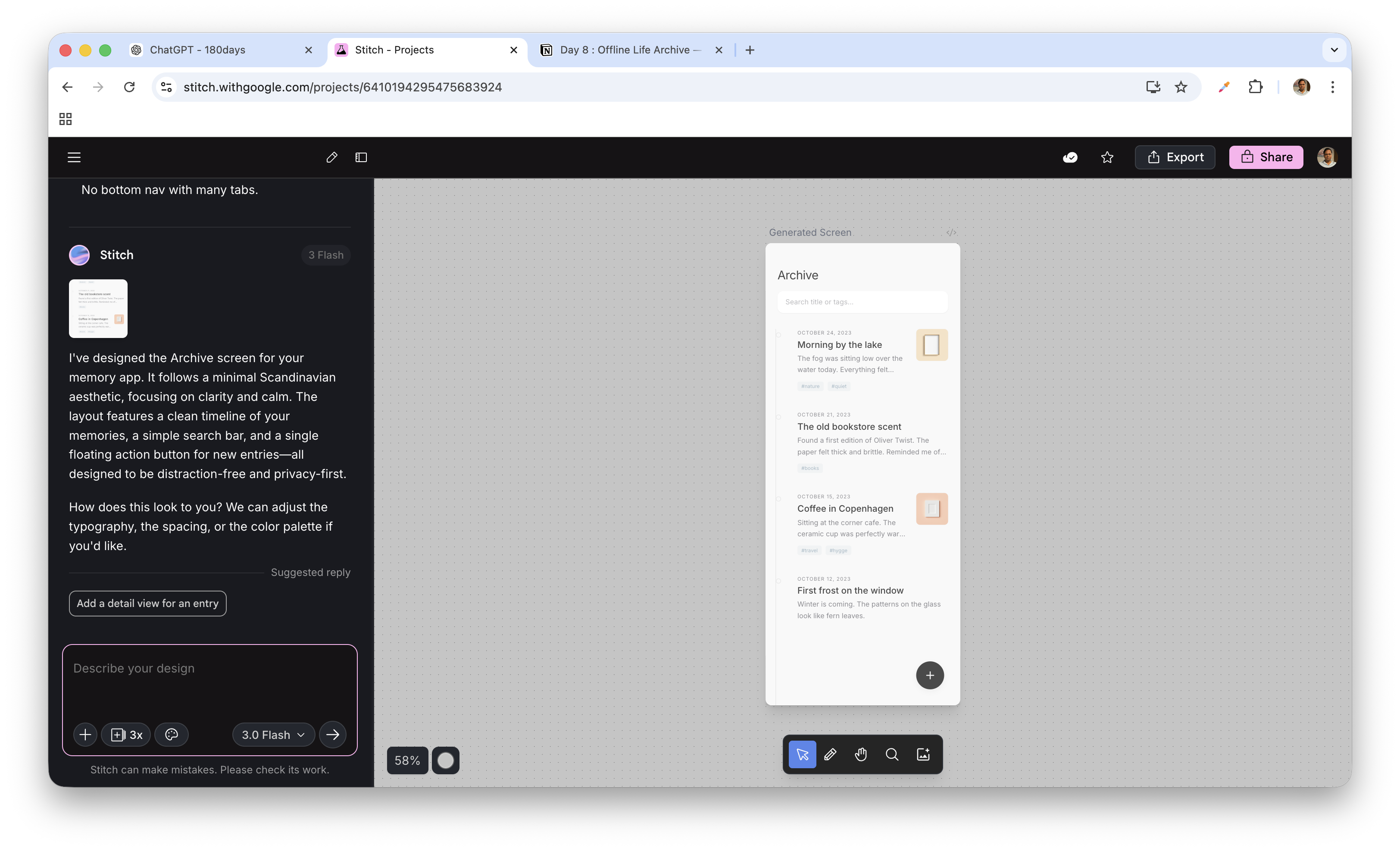 First screen design using Stitch AI