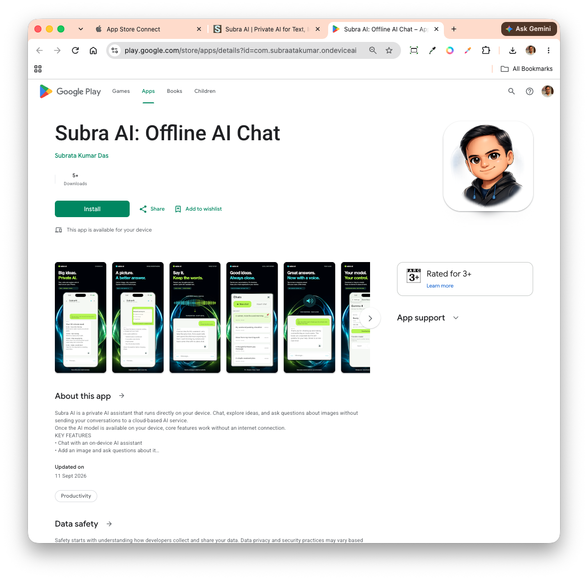 Subra AI: Offline AI Chat listing on Google Play