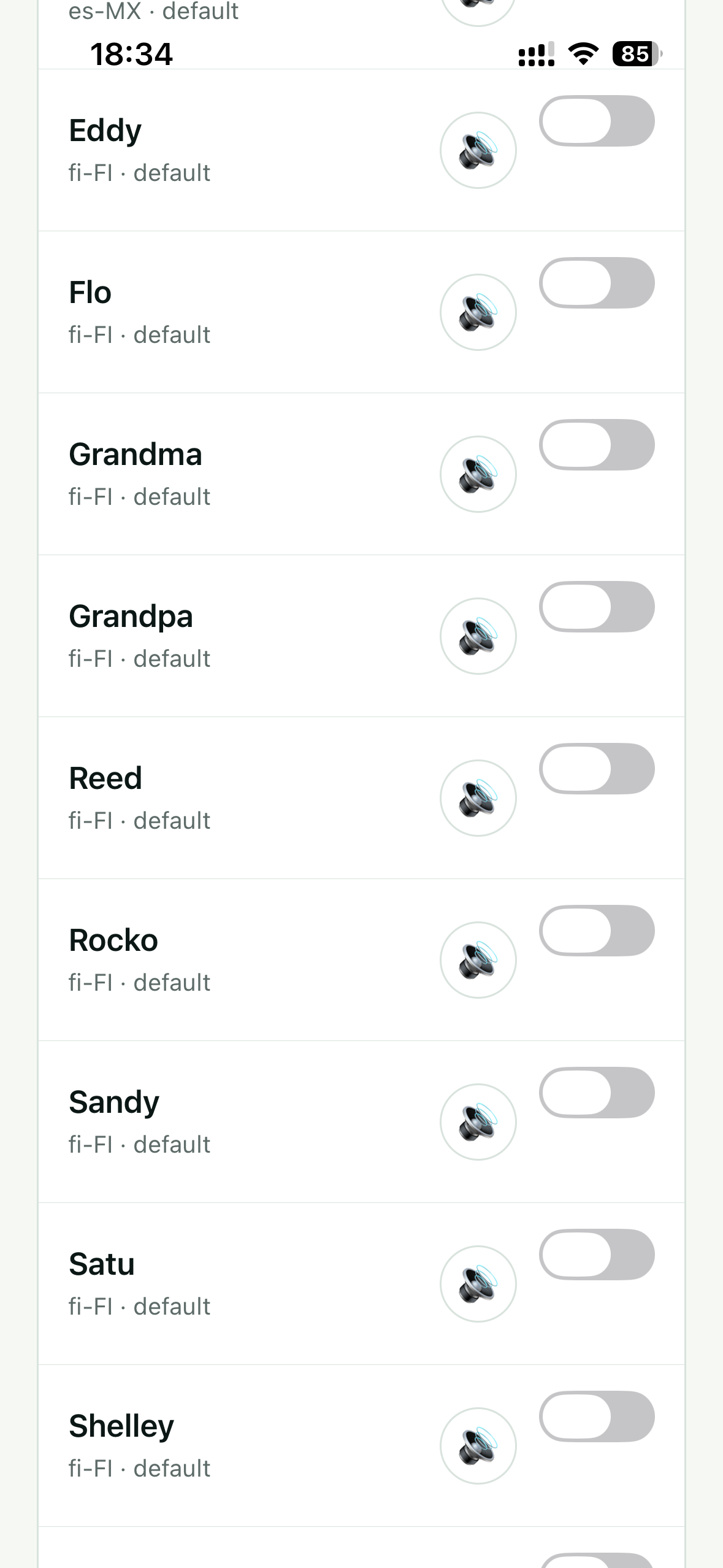 Original Subra AI Speaking voice screen showing installed device voice options, screenshot 10