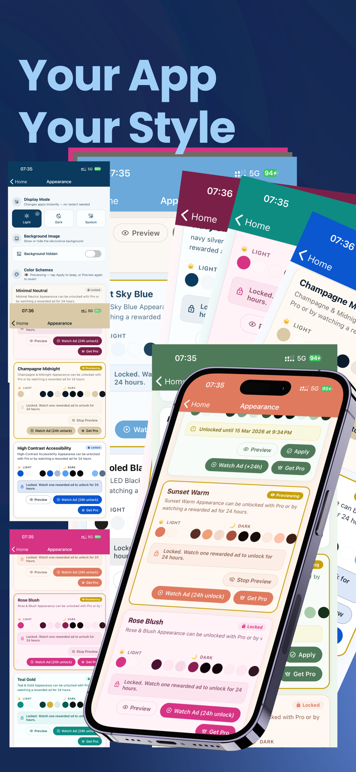 WaterTracker appearance and theme screen